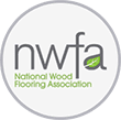 A green and white logo for the national wood flooring association.